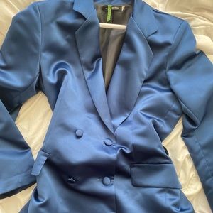 Electric Blue Satin Blazer Dress - Size L